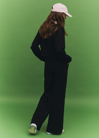 Трикотажні широкі штани зі стрілками KASTA design прямі однотонні чорні кежуали поліестер, трикотаж