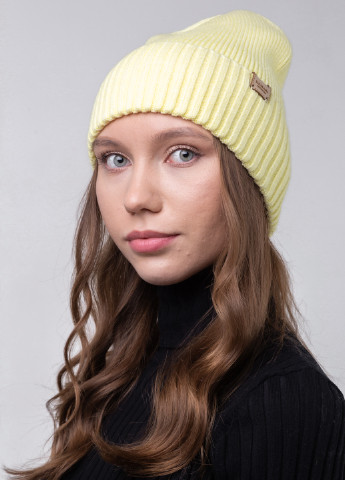Теплая зимняя женская кашемировая шапка с отворотом без подкладки 500014 DeMari бини однотонная комбинированная кэжуал кашемир