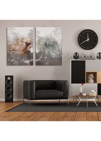 Модульная картина из двух частей Malevich Store Олень и Волк 93x60 см комбинированная