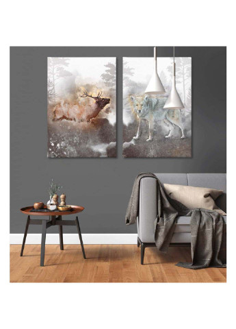 Модульная картина из двух частей Malevich Store Олень и Волк 93x60 см комбинированная