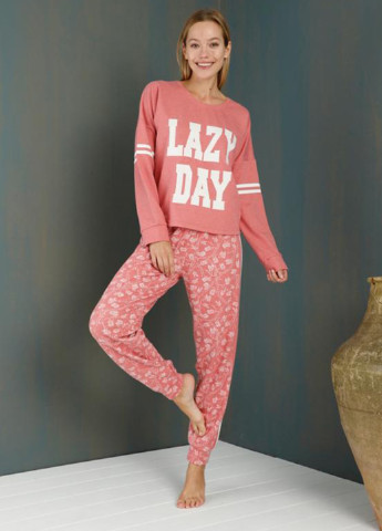Розовая всесезон пижама (лонгслив, брюки) лонгслив + брюки ECROU