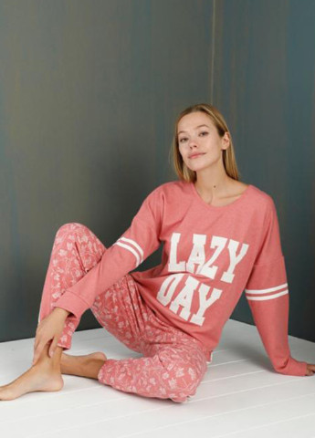 Розовая всесезон пижама (лонгслив, брюки) лонгслив + брюки ECROU