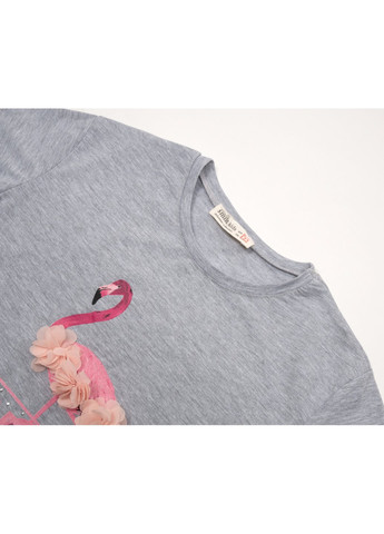 Комбинированная футболка детская с фламинго (3130-152g-gray) Smile