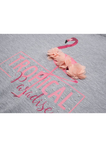 Комбинированная футболка детская с фламинго (3130-152g-gray) Smile