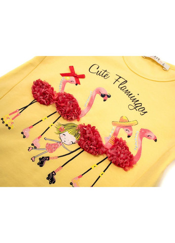 Комбинированная футболка детская с фламинго и капри (13490-92g-yellow) Breeze