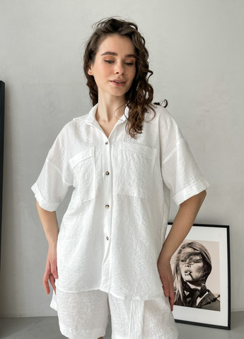 Жіноча льняна сорочка з коротким рукавом біла Фріулі 200000142 Merlini Фриули з коротким рукавом однотонна біла кежуал льон
