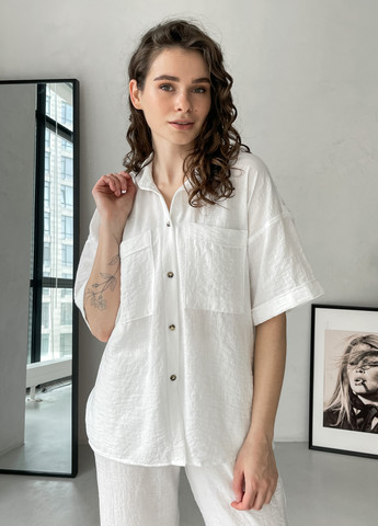 Жіноча льняна сорочка з коротким рукавом біла Фріулі 200000142 Merlini Фриули з коротким рукавом однотонна біла кежуал льон